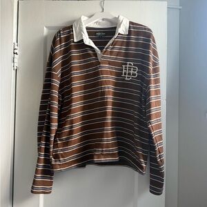 Dairy Boy Striped Rugby Polo with White Collar - Brown & Blue